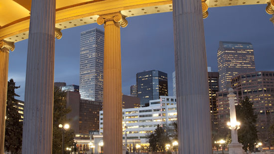 Nighttime Downtown Denver Skyline Civic Center Park Colorado
