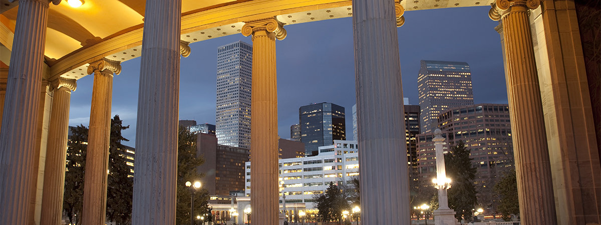 Nighttime Downtown Denver Skyline Civic Center Park Colorado